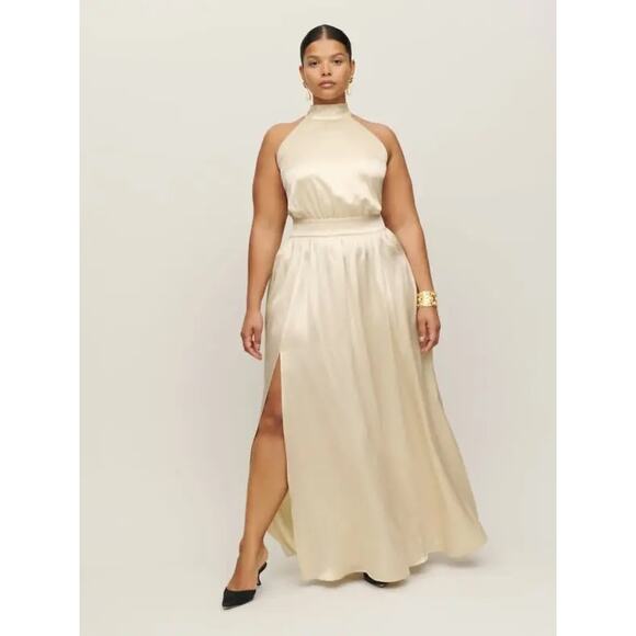 NEW NWT Reformation Alani SIlk High Neck Dress Ivory Size 24 - Picture 1 of 6